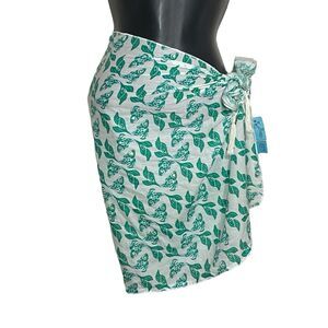 Letarte Sarong Beach Coverup Womens OS Handmade Semi-Sheer Tassels Sequins Koi